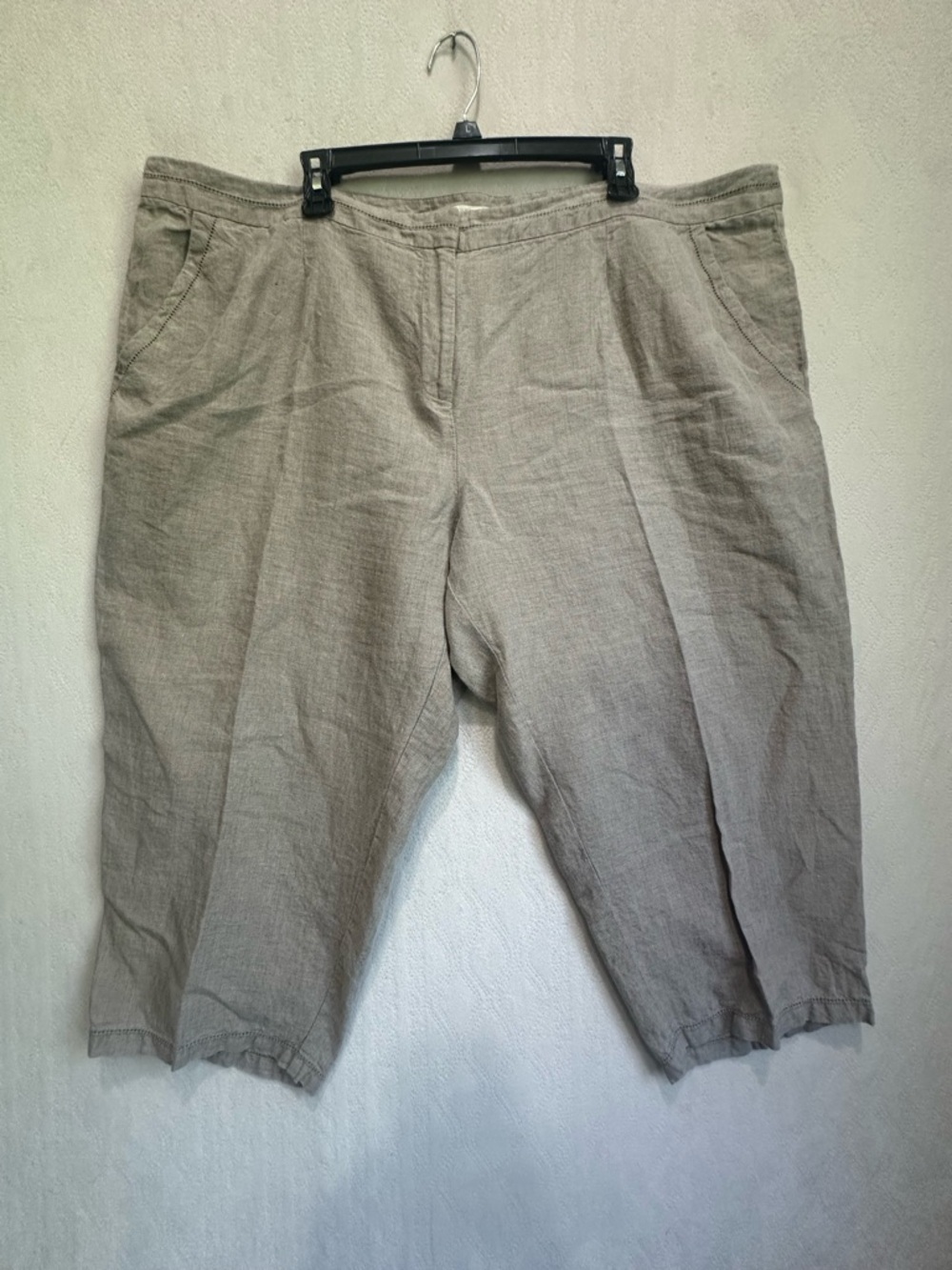 Eileen Fisher Women's Flat-Front 100% Organic Linen Cropped Pants Taupe Size 3X